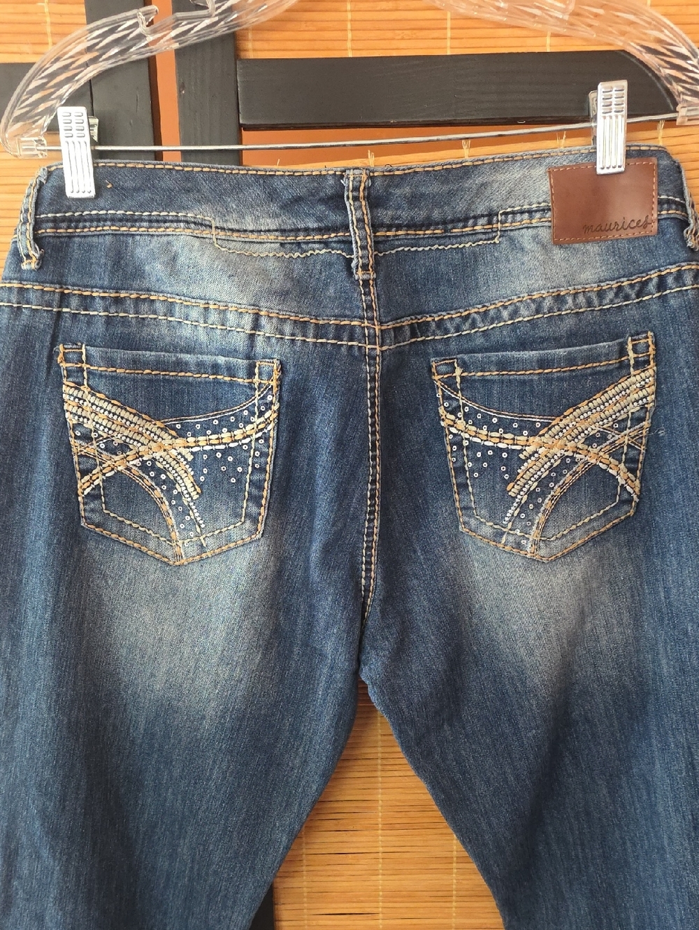 Maurices Dark Blue Boot Cut Jeans with Embellished Back Pockets